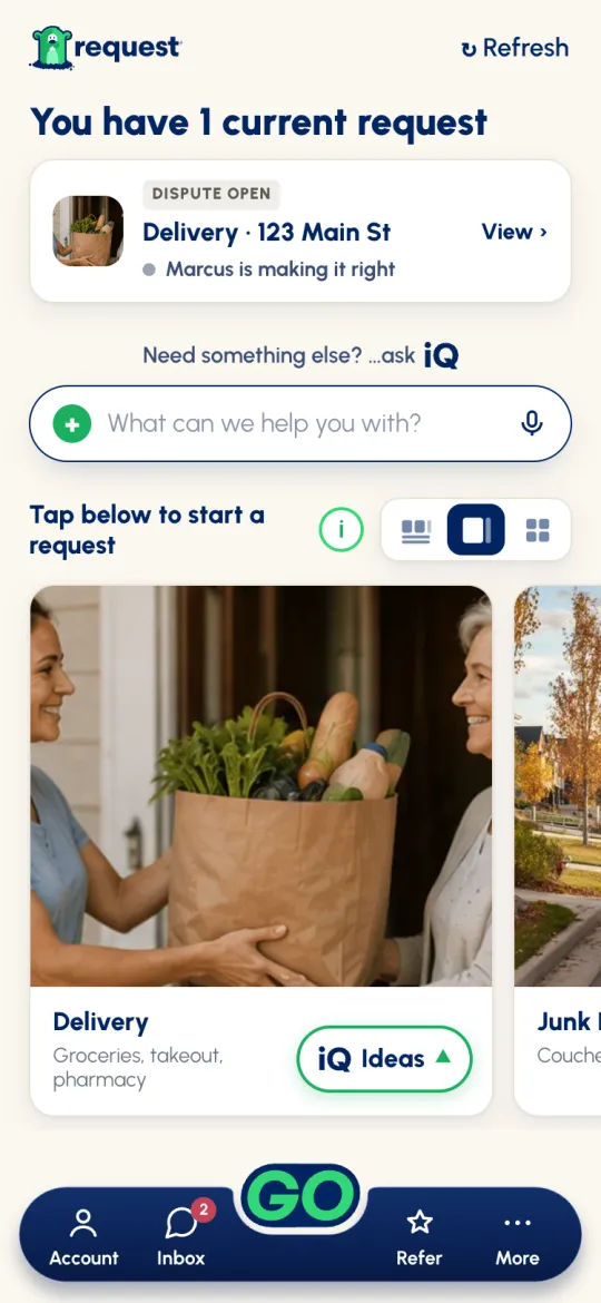 Home card labelled Dispute open: Marcus is making it right